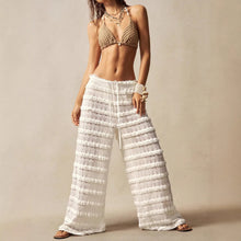 Load image into Gallery viewer, Women's Lace Jacquard Wide-Leg Pants – Hollow-Out Ruffle Patchwork Tie-Up Boho Trousers