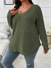 Load image into Gallery viewer, Loose Fit Oversized V-Neck Long Sleeve Ribbed Brushed T-Shirt | NCS