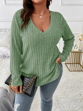 Load image into Gallery viewer, Loose Fit Oversized V-Neck Long Sleeve Ribbed Brushed T-Shirt | NCS