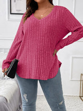 Load image into Gallery viewer, Loose Fit Oversized V-Neck Long Sleeve Ribbed Brushed T-Shirt | NCS
