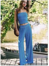Load image into Gallery viewer, Women's Striped Tube Top & Pants Set – 2-Piece Modal Matching Outfit
