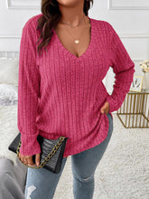 Load image into Gallery viewer, Loose Fit Oversized V-Neck Long Sleeve Ribbed Brushed T-Shirt | NCS