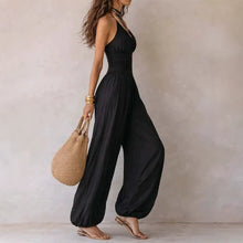 Load image into Gallery viewer, Women's Halter Neck Sleeveless Jumpsuit | Slim Casual Wide-Leg Jumpsuit in Black