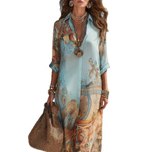 Load image into Gallery viewer, Chiffon Digital Print Vintage Flowy Midi Dress – Women's Button-Front Sundress