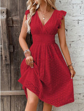 Load image into Gallery viewer, Waisted V-Neck Lace Midi Dress