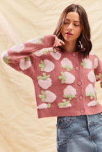 Load image into Gallery viewer, SO ME Strawberry Fruit All Over Button Sweater Cardigan