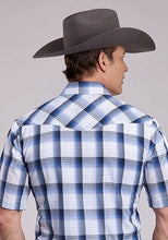 Load image into Gallery viewer, Roper 2899 White Plaid (Blue) - Men's Short Sleeve Western Shirt