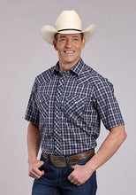 Load image into Gallery viewer, Roper 2900 Woven Plaid (Navy) - Men's Short Sleeve Western Shirt