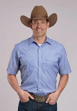Load image into Gallery viewer, Roper 80/20 Stripes (Blue) - Men's Short Sleeve Western Shirt