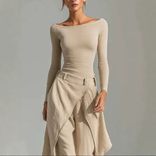 Load image into Gallery viewer, Women's Off-Shoulder Slim Top & Draped Wide Leg Pants Two-Piece Set