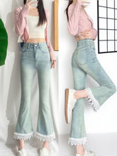 Load image into Gallery viewer, Light Blue Micro-Flare Lace Stretch Jeans for Women