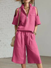 Load image into Gallery viewer, Short-Sleeve Shirt & Loose Shorts Two-Piece Set