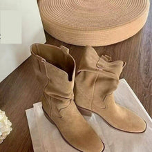Load image into Gallery viewer, Autumn Western Pleated Short Cowhide Leather Boots for Women