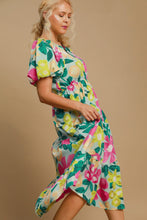 Load image into Gallery viewer, Colorful Full Size Floral Print Puff Sleeve Midi Dress Plus Size Elegant & Feminine Romantic Long Dress