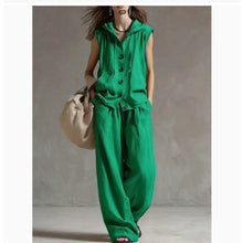 Load image into Gallery viewer, Sleeveless Hooded Top & Wide-Leg Pants Set | High-Waist Two-Piece