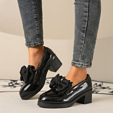 Load image into Gallery viewer, Women's Bowtie Round Toe Low Heel Pumps – Wide Size PU Casual Shoes