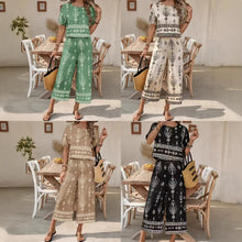 Load image into Gallery viewer, Women's Ethnic Print Contrast Two-Piece Set – Top & Straight-Leg Pants