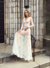 Load image into Gallery viewer, Luxury Long Sleeve Lace Sheer Robe Dress | Bridal Getting Ready & Boudoir Gown