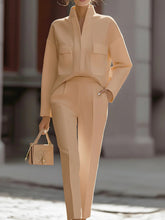 Load image into Gallery viewer, Women's Urban Commuter Pocketed Long-Sleeve Top & Pants Two-Piece Set