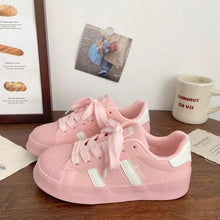 Load image into Gallery viewer, Women's Shell Toe Casual Sneakers – PU Leather Lace-Up Low-Top Trainers
