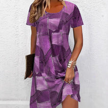 Load image into Gallery viewer, Women's Plus Size Digital Print Denim-Look Short Sleeve Dress