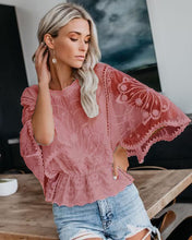 Load image into Gallery viewer, Women’s Lace Trim Top Short Sleeve Batwing Shirt