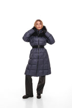 Load image into Gallery viewer, Cyrus Genuine Fur Trim Down Fill Coat in Navy