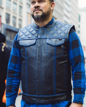Load image into Gallery viewer, Finish Line - Blue Checker - Men's Motorcycle Leather Vest