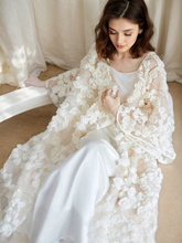 Load image into Gallery viewer, Ethereal 3D Floral Lace Bridal Robe โ Elegant Sheer Wedding Cover-Up