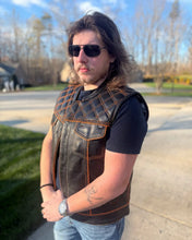 Load image into Gallery viewer, Finish Line - Orange Checker - Men's Motorcycle Leather Vest