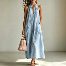 Load image into Gallery viewer, Cotton Halterneck Sleeveless Deep V-Neck Loose Straight-Line Dress