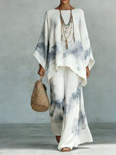 Load image into Gallery viewer, Floral Print Bamboo Linen Two-Piece Set with Wide-Leg Pants