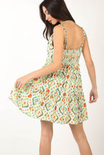 Load image into Gallery viewer, Floral Back Smocked Ruffled Mini Dress – Vibrant Floral Dress, Smocked Mini Dress, Ruffled Dress with Back Detailing, Playful Summer Dress, Feminine Mini Dress, Flirty Ruffled Dress, Boho Floral Dress