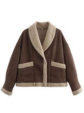Load image into Gallery viewer, Fuzzy Collared Neck Long Sleeve Jacket with Buttoned Closure and Cozy Pockets