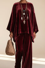 Load image into Gallery viewer, Women's Velvet Batwing Cape-Sleeve Poncho Tunic & Wide-Leg Pants Set