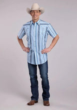 Load image into Gallery viewer, Roper 2832 Vertical Stripe (Blue) - Men's Short Sleeve Shirt