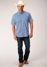 Load image into Gallery viewer, Roper 1460 Stretch Diamond Star (Blue) - Men's Short Sleeve Shirt