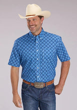Load image into Gallery viewer, Roper 2497 Ribbon Medallion (Blue) - Men's Short Sleeve Shirt