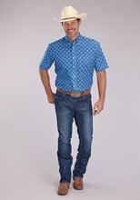 Load image into Gallery viewer, Roper 2497 Ribbon Medallion (Blue) - Men's Short Sleeve Shirt