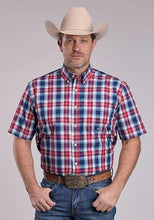 Load image into Gallery viewer, Roper 2888 American Plaid (Blue) - Men's Short Sleeve Shirt