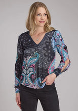 Load image into Gallery viewer, Roper 2339 Printed Knit (Black) - Women's Western Blouse
