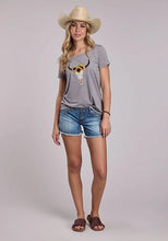 Load image into Gallery viewer, Roper 2866 Sunflower Skull (Grey) - Women's T-Shirt