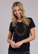 Load image into Gallery viewer, Roper 3131 Rhinestone Horseshoe (Black) - Women's T-Shirt
