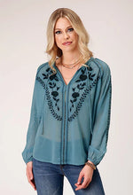 Load image into Gallery viewer, Roper 1873 Poly Georgette (Blue) - Women's Western Blouse