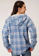 Load image into Gallery viewer, Roper Thermal Flannel Hoodie (Blue) - Women's Flannel Button Down Hoodie Sweatshirt
