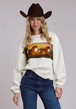 Load image into Gallery viewer, Roper 3135 Printed Horses (Cream) - Women's Fleece Sweatshirt