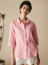 Load image into Gallery viewer, 100% Linen Peter Pan Collar 3/4 Sleeve Shirt ASTRID