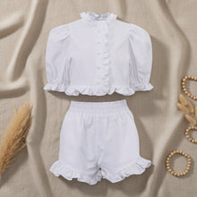 Load image into Gallery viewer, Women's Ruffled Linen-Blend Cropped Blouse & Shorts Set