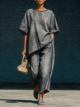 Load image into Gallery viewer, Women's Denim-Style Knit Top & Wide-Leg Pants Set – Casual 2-Piece