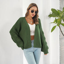 Load image into Gallery viewer, Puff Sleeve Cardigan Sweater Women Clothes Front Chunky Knitwear Coat